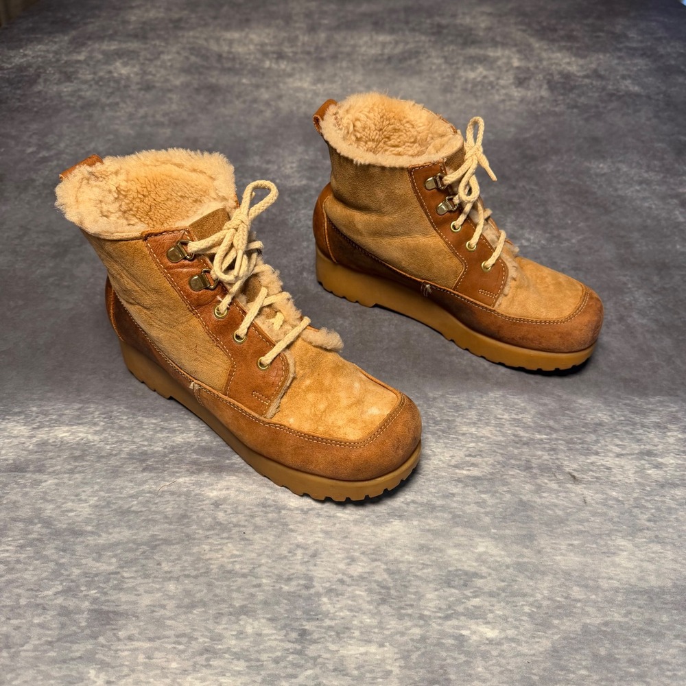 VTG 70s Dexter Women Brown Leather Suede Shearling Lined Lace Up Winter Boots 7M